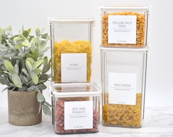 White Label Collection Reusable Eco Square Plastic Jars/Storage Containers I  Pantry Goals, Organisation, Minimalist, Homeware, Plastic Jar