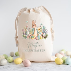 Personalised Easter Rabbit Gift Bag | Easter Bag, Treat Bag, Snacks, Easter Egg Hunt Trail Bag Basket Bucket, Children, Boy, Girl, Bunny