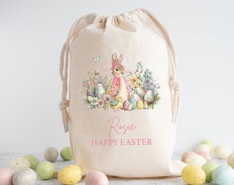 Bolsa de regalo personalizada de conejo de Pascua / Bolsa de Pascua, Bolsa de golosinas, Aperitivos, Cubo de cesta de bolsa de sendero de caza de huevos de Pascua, Niños, Niño, Niña, Conejito