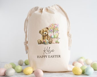 Personalised Easter Bear Gift Bag | Easter Bag, Treat Bag, Snacks, Easter Egg Hunt Trail Bag Basket Bucket, Children, Boy, Girl, Bunny