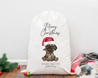 Personalised Pug Christmas Treat Bag/Stocking I Santa Sack, Dog Treat Bag, Pug Dog, Fur Baby, New Puppy, Dog Stocking