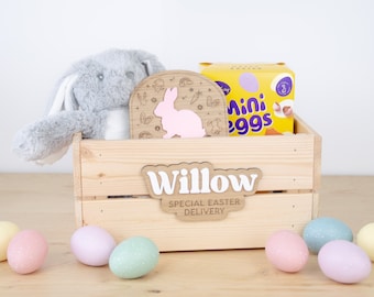 Personalised Wooden Easter Bunny Rabbit Crate I Wooden Easter Crate, Easter Gifts, Easter Basket Hamper, Easter Rabbit Crate, Egg Hunt, W