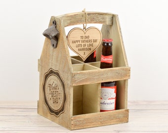 Personalised Dad Beer Bottle Crate I Engraved Wooden Beer Caddy Holder, Best Dad, Dad Birthday Present Gift, Beer Crate, Fathers Day, Daddy