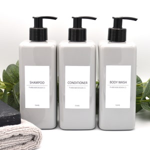 Mrs Hinch Inspired White Label Collection Reusable SQUARE Grey 500ml Pump Bottles - Toiletries, Shampoo, Conditioner, Body Wash, Hand Wash