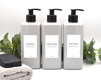 Mrs Hinch Inspired White Label Collection Reusable SQUARE Grey 500ml Pump Bottles - Toiletries, Shampoo, Conditioner, Body Wash, Hand Wash