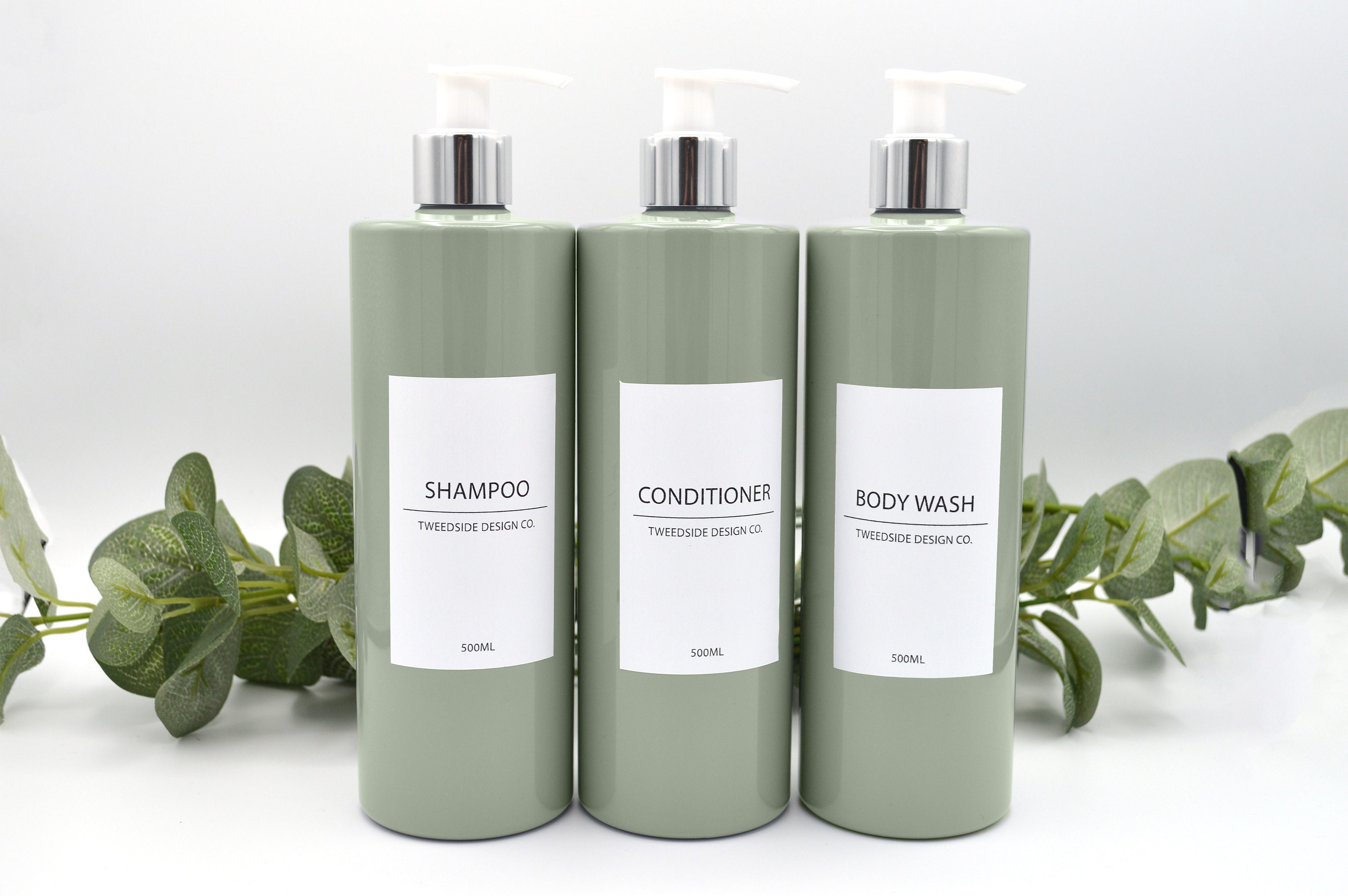 Mrs Hinch Inspired White Label Collection Reusable Sage Green 500ml Pump Bottle - Toiletries, Shampoo, Conditioner, Body Wash