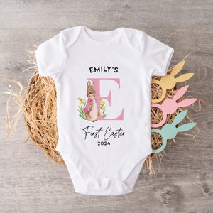 Personalised Rabbit First Easter Baby Grow I My First Easter, Easter Outfit, Easter Baby Grow, Bodysuit, Personalised Outfit image 2