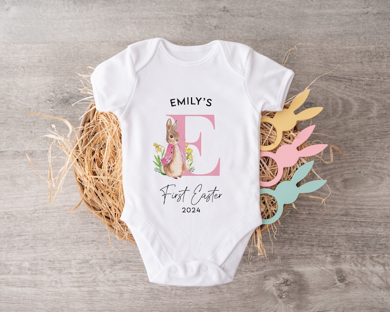 Personalised Rabbit First Easter Baby Grow I My First Easter, Easter Outfit, Easter Baby Grow, Bodysuit, Personalised Outfit image 2