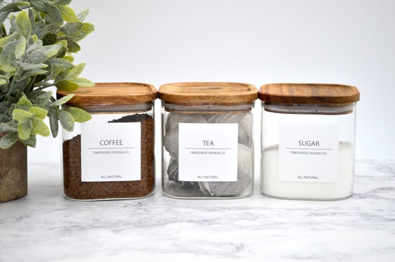 White Label Collection Reusable Eco Square Glass Jars With Acacia