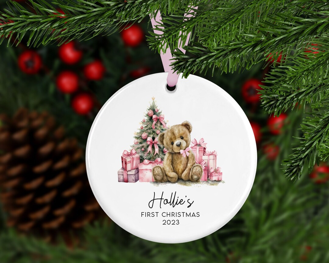 Personalised First Christmas Bear Decoration I Christmas Bauble, Babys ...