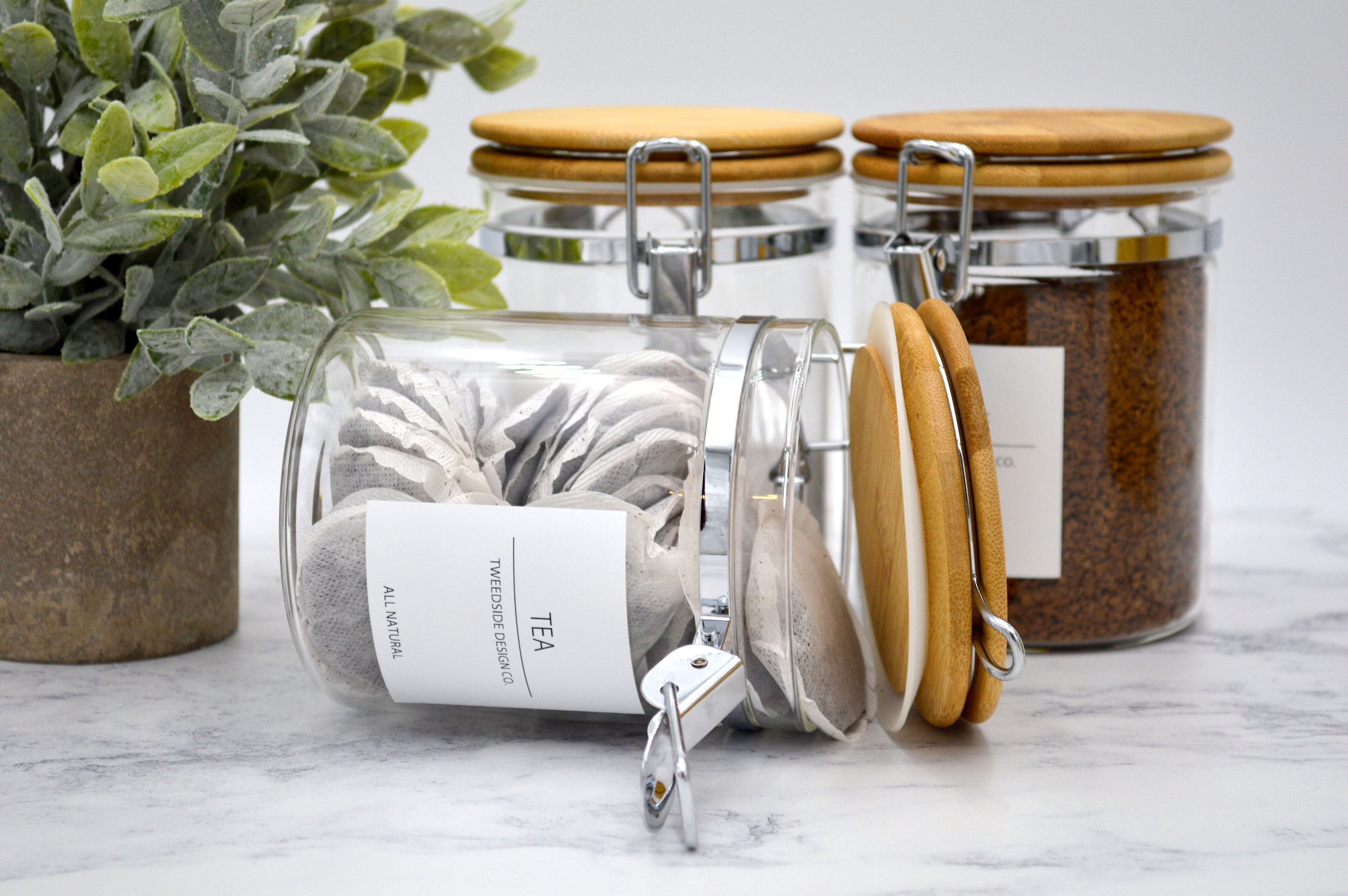 Square Glass and Bamboo Jar 1.75L, Kitchen Organisation