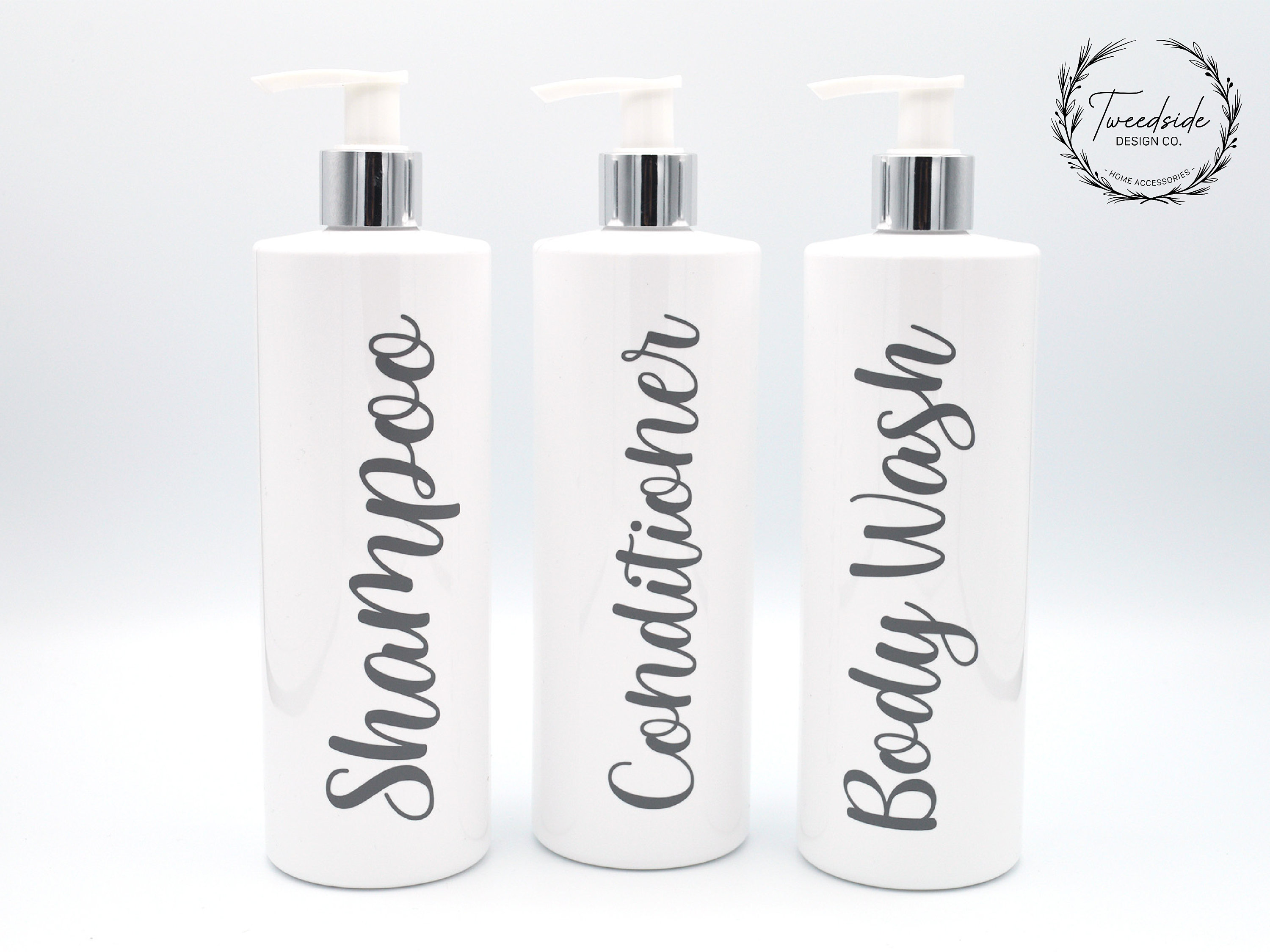 Personalised Mrs Hinch Inspired Reusable Grey 500ml Pump Bottles Toiletries Body Wash Shampoo Conditioner