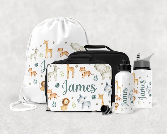 Personalised Back to School Set Safari School Lunch Bag, Lunch Box