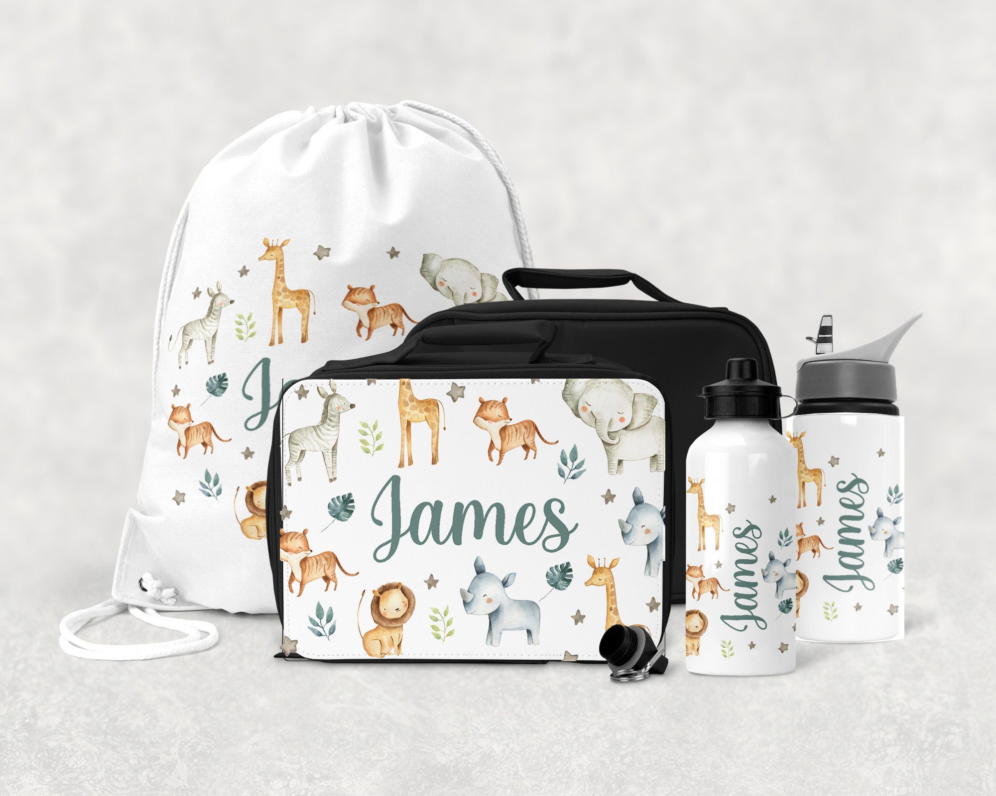 Personalised Back to School Set Safari School Lunch Bag, Lunch Box, Back to  School, Children's Name, Dinner, Kids, Girls, Boys 