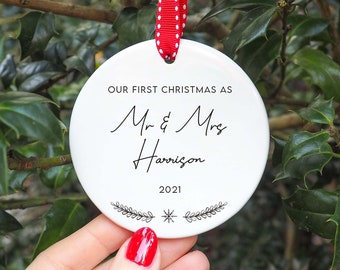 Personalised First Christmas as Mr and Mrs Ceramic Ornament I Wedding Ornament Keepsake, Mr & Mrs Gift, 1st Bauble