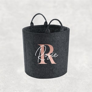 Personalised Initials Felt Basket I Childrens Toy Basket, Kids Toy Basket, Pet Basket, Gifts for her, gifts for him, custom made bag image 3