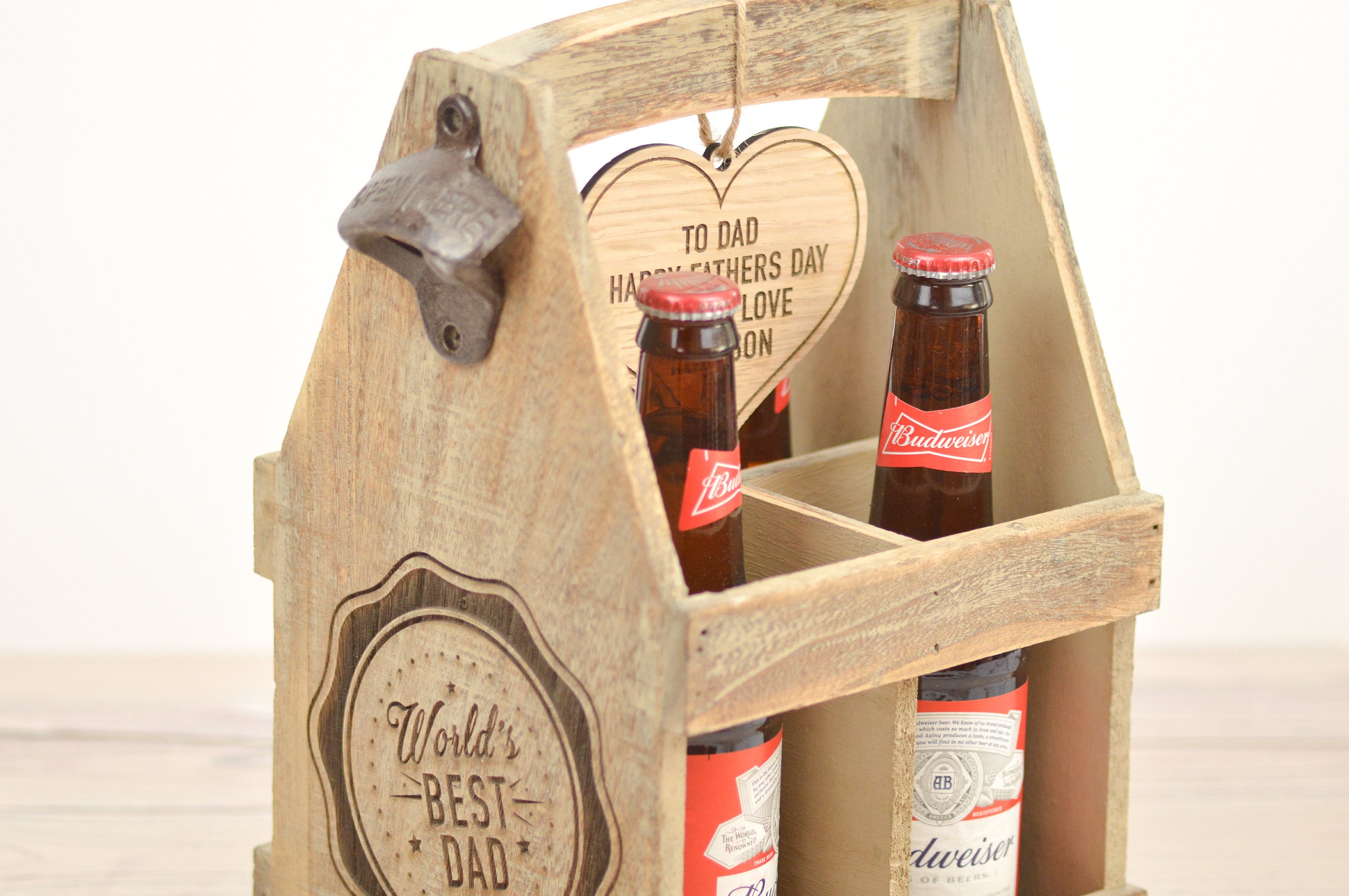 Personalised Dad Beer Bottle Crate I Engraved Wooden Beer Caddy