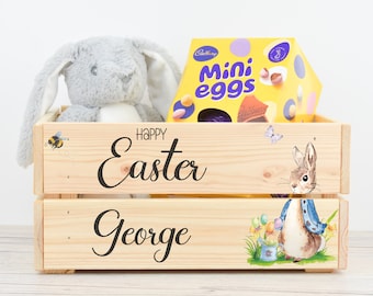 Personalised Wooden Easter Bunny Rabbit Crate I Wooden Easter Crate, Easter Gifts, Easter Basket Hamper, Easter Rabbit Crate, Egg Hunt, W