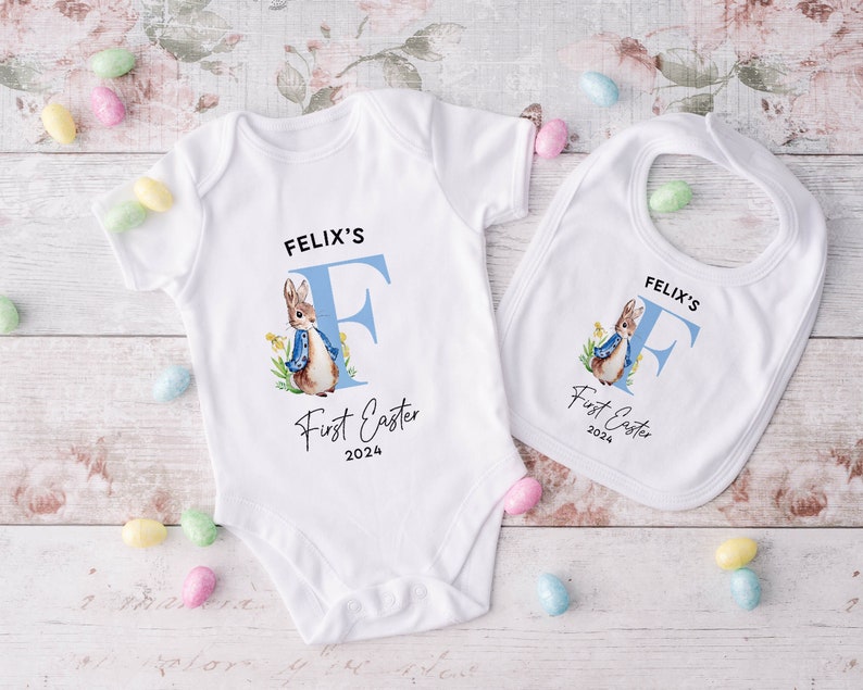 Personalised Rabbit First Easter Baby Grow I My First Easter, Easter Outfit, Easter Baby Grow, Bodysuit, Personalised Outfit image 1