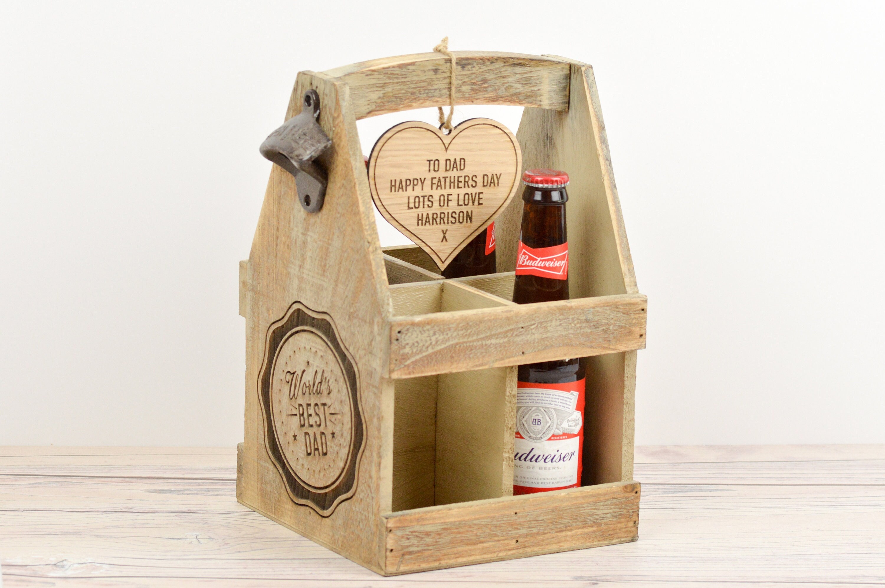 Personalised Dad Beer Bottle Crate I Engraved Wooden Beer Caddy