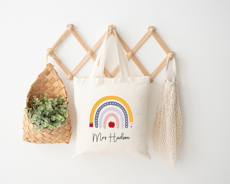 Personalised Teacher Bag I Teacher Gifts, Thank You Gifts, Rainbow Tote Bag, School Leaving Gift, Graduation Teaching Assistant Nursery Gift image 1