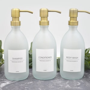 Collezione White Label 300 ml/500 ml/1 L FROST Flacone riutilizzabile per lozione in vetro con pompa I Articoli da toeletta, shampoo, balsamo, bagnoschiuma, flacone con pompa immagine 1