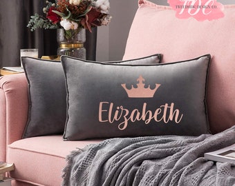 Personalised Velvet Cushion/Pillow with Crown I Name Pillow, Christmas Gift, Gift for Her, Bedding, Personalised Pillow