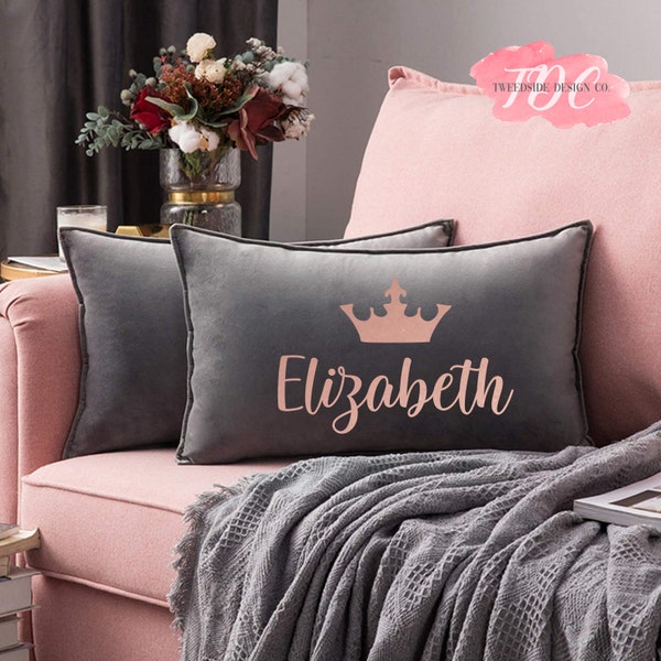 Personalised Velvet Cushion/Pillow with Crown I Name Pillow, Christmas Gift, Gift for Her, Bedding, Personalised Pillow