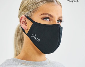 Maschera facciale personalizzata per adulto I Traspirante, riutilizzabile, lavabile Testo personalizzato Nome di nozze, 2 strati, Maschera per ospiti di nozze, Maschera aziendale