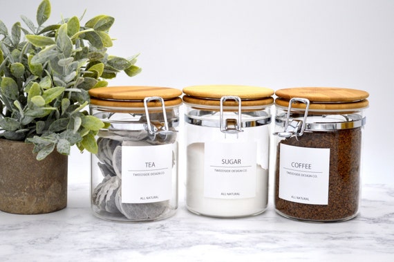 White Label Collection Reusable Eco Square Glass Jars With Wooden Clip Lids  I Pantry Goals, Organisation, Minimalist, Homeware, Glass Jar 