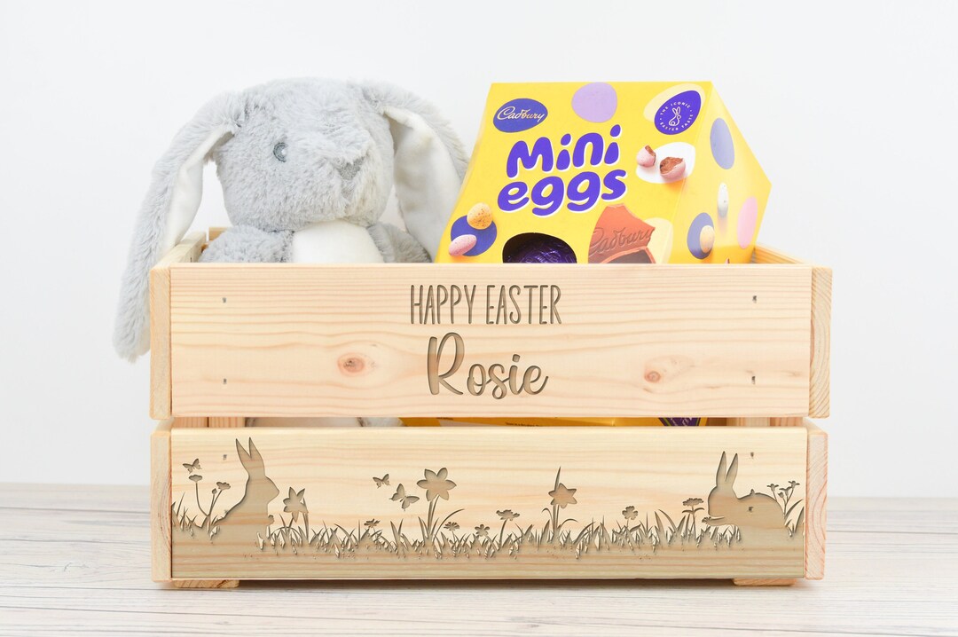 Personalised Engraved Wooden Easter Crate I Wooden Easter Etsy