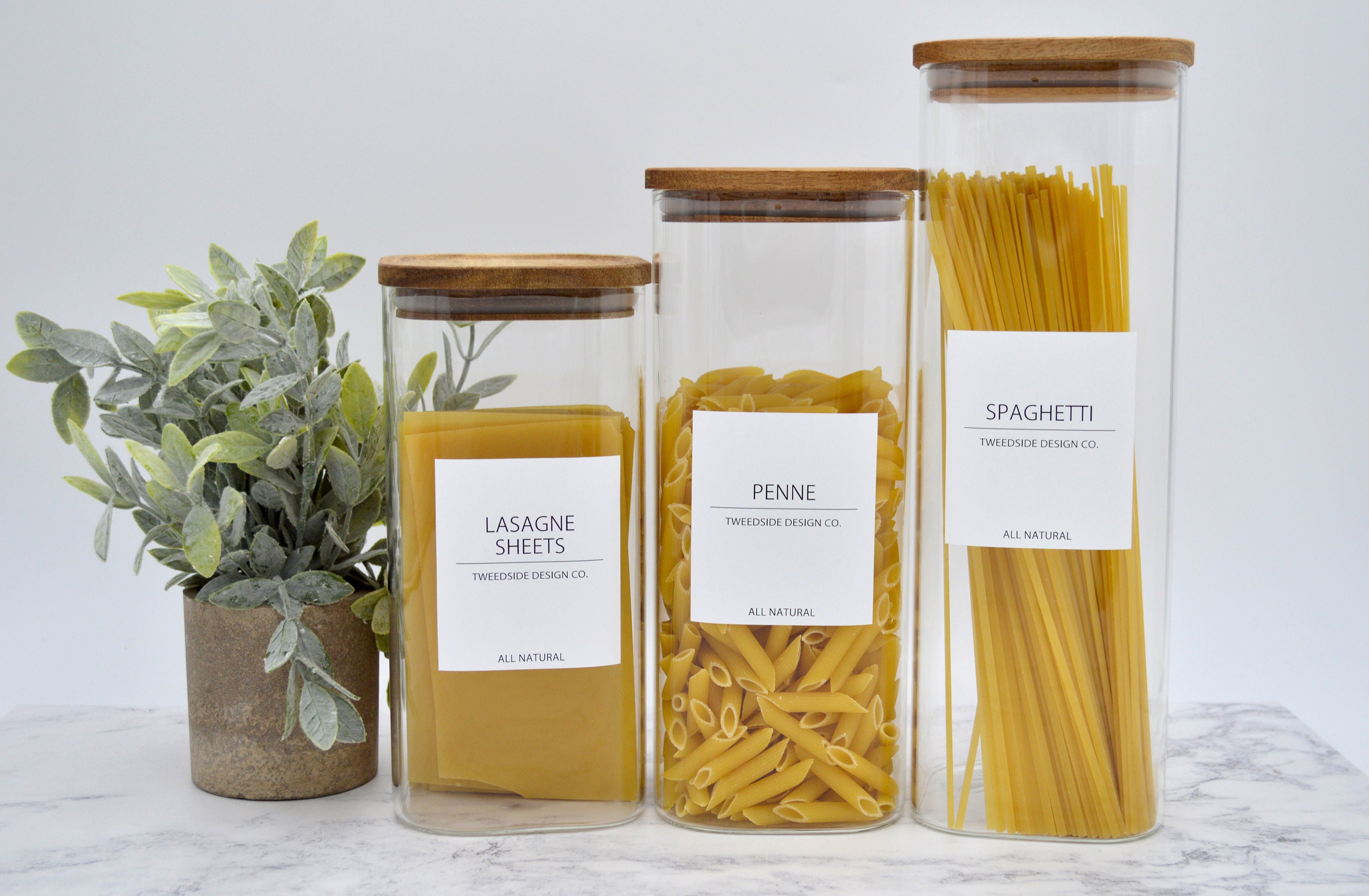 White Label Collection Reusable Eco Square Glass Jars With Acacia Wood Lids  I Pantry Goals, Organisation, Minimalist, Homeware, Glass Jar 