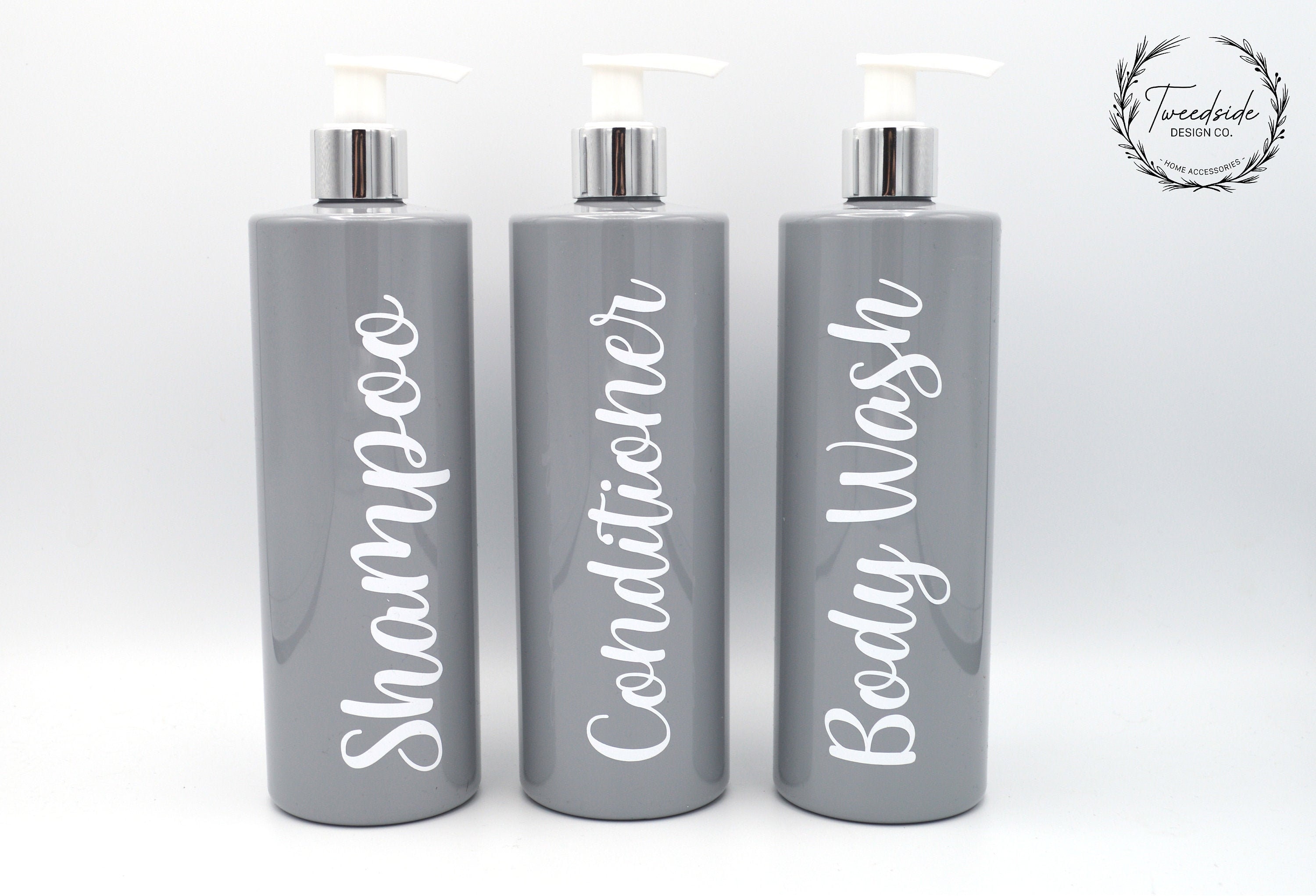 Personalised Mrs Hinch Inspired Reusable Grey 500ml Pump Bottles Toiletries Body Wash Shampoo Conditioner
