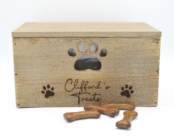 Personalised Engraved Pet Treat Box I Wooden Engraved Personalised Treat Box, Dog, Personalised Pet Gift, New Puppy