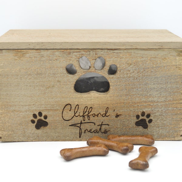 Personalised Engraved Pet Treat Box I Wooden Engraved Personalised Treat Box, Dog, Personalised Pet Gift, New Puppy