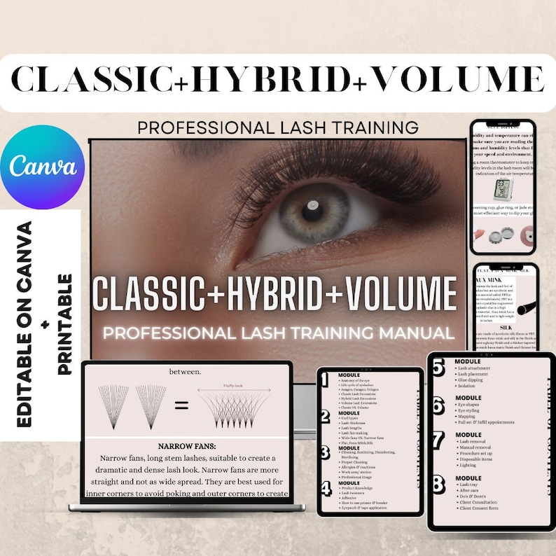 CLASSIC,HYBRID,VOLUME Lash Training Manual|editable|detailed Pdf|74 ...