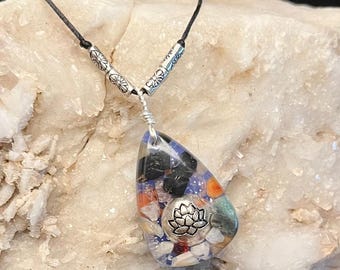 Chakra Orgonite Lotus Pendant Necklace: Handmade Gemstone Jewelry