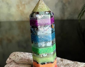 Glowing Chakra Orgonite Pyramid: EMF Protection, Handmade