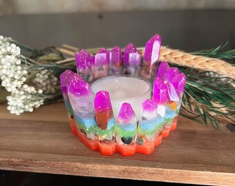 Glowing Chakra Orgonite Votive Candle Holder: Chakra Activation, EMF Protection, Wellness Decor, Handmade