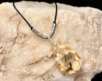 Orgonite Divine Pendant Necklace: Tourmalated Quartz, Selenite & Jerusalem Stone