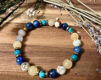 Kingman Turquoise Bracelet – Lapis Lazuli, Honey Calcite, Lemon Chrysoprase, Good Judgement