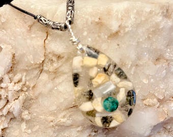 Eilat Stone Orgonite Pendant: Tourmalated Quartz, Olive Wood, Paranormal Protection