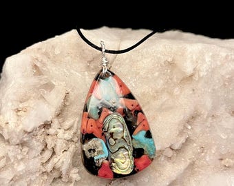 Southwest Style Orgonite Pendant Necklace/Navajo Beads/Red Coral/Turquoise/Handmade/USA