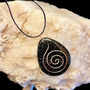 Elite Noble Shungite and Copper Orgonite Spiral Pendant Necklace - Large /5G Protection/EMF Protection/Orgonite Pendant/Copper/Handmade/USA