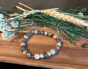 Balanced Emotions Bracelet: With Amethyst, Ocean Jasper,  Unakite, Yooperlite/Helps To Express Emotions