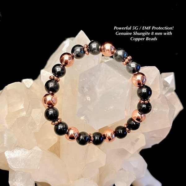 Pulsera de cuentas de shungita y cobre: protección 5G/EMF, hecha a mano