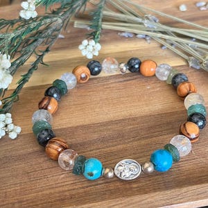 Eilat Stone Divine Bracelet: With Herkimer Diamond, Olive Wood. Divine Connection, Paranormal Protection