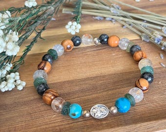 Eilat Stone Divine Bracelet: With Herkimer Diamond, Olive Wood. Divine Connection, Paranormal Protection