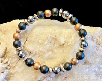 Shungite, Terahertz, Copper Beaded Bracelet, EMF Protection