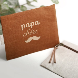 Cadeau Papa, Pochette en lin, Porte monnaie, Porte carte personnalisé - Fête des Pères
